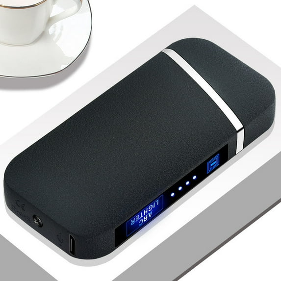 USB Rechargeable Flameless Lighter Double Ignition Port Metal Alloy Slim Windproof LED Power Display Portable Safe Butane Free for Cigarette Candle Gift Box Outdoor Travel