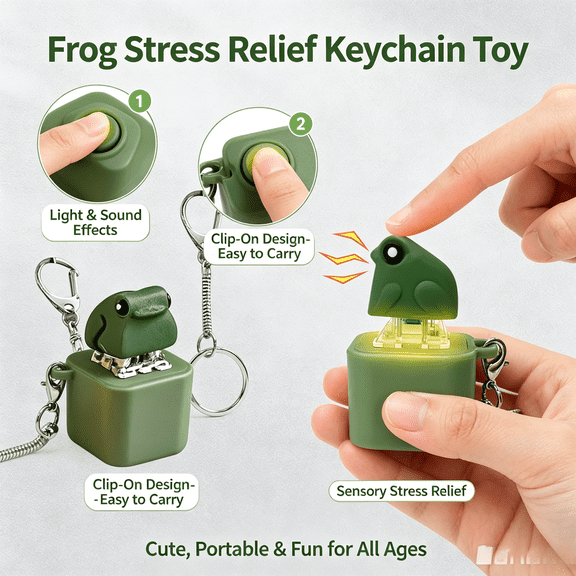 USB Rechargeable Frog Fidget Clicker, LED Light Croaking Frog Keychain, Portable Office Desk Stress Relief Novelty Toy (1 Pack)