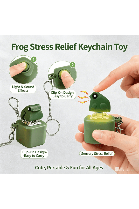 USB Rechargeable Frog Fidget Clicker, LED Light Croaking Frog Keychain, Portable Office Desk Stress Relief Novelty Toy (1 Pack)