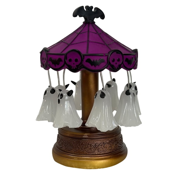 USB Rechargeable Ghost Carousel Light - Halloween Night Light with Floating Ghosts, Vintage Spooky Lamp Decor for Tabletop, Bedroom, Mantel | Indoor Halloween Home Decorations Gift