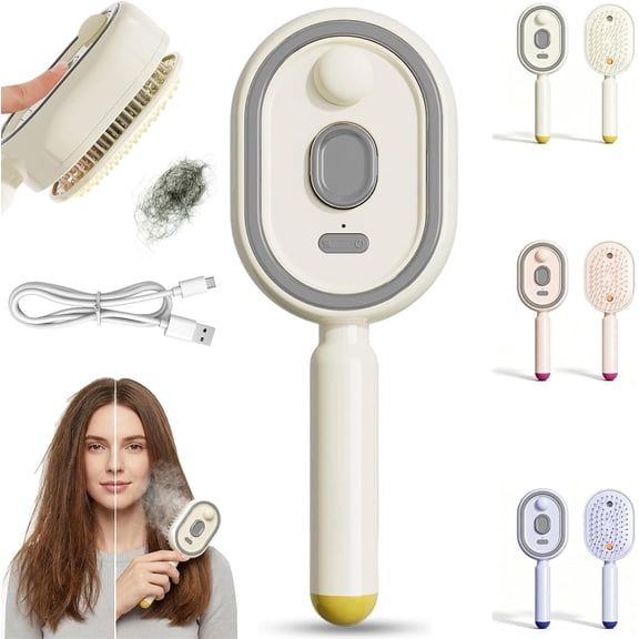 USB Rechargeable Hair Straightener Brush, Cordless Ionic Straightening Comb, Anti-Static & Fast Heating Ceramic Brush for Home Travel(Beige)