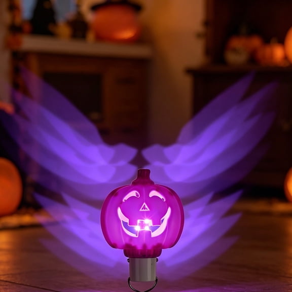 USB Rechargeable Halloween Pumpkin Projection Light, 5.9x3.3 Inch Plastic Pumpkin Lamp with Warm LED, Hook for Hanging Shelf Wall Decor