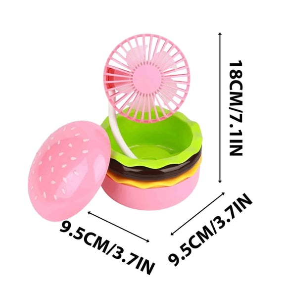 USB Rechargeable Hamburger Desk Fan with Mirror Mini Cute Desk Fan, Rotate USB Personal Portable Desktop Table Fans for Home Office Travel (Pink)