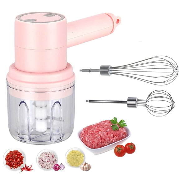 USB Rechargeable Handheld Electric Whisk Mixer - Portable Wireless Egg Beater Cream Whipper with Food Chopper Attachment - 3 Mode Mini Mixing Tool