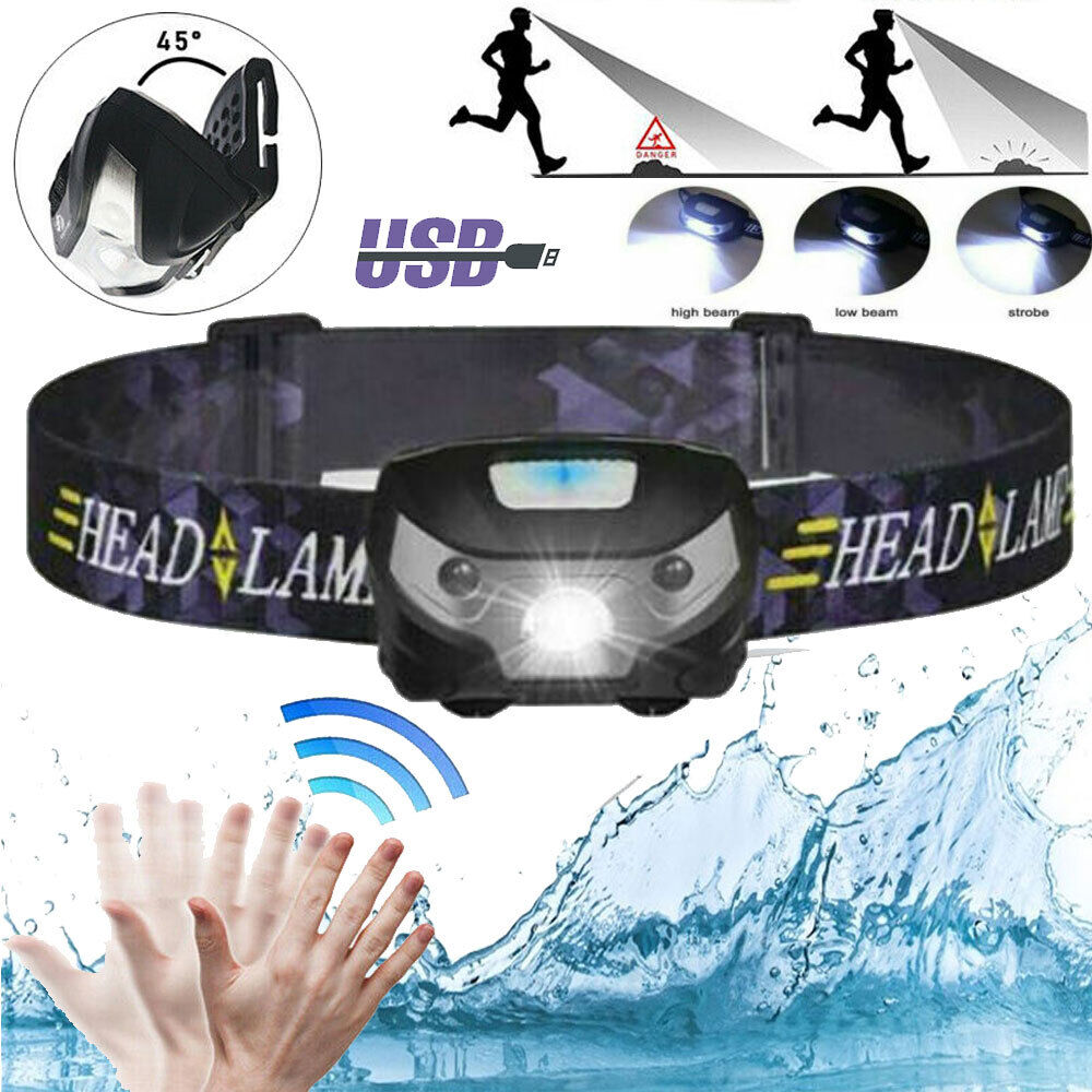 USB Rechargeable Headlamp Flashlight Head Band LED Light Waterproof