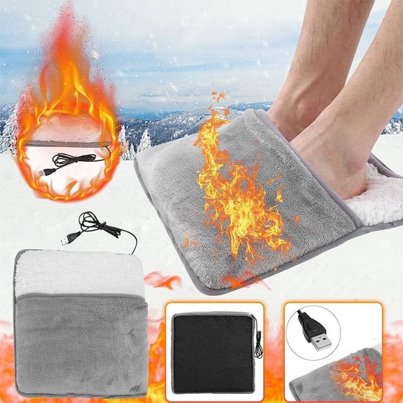 USB Rechargeable Heated Foot Warmer Pad with Shoe Plates for Winter Warmth