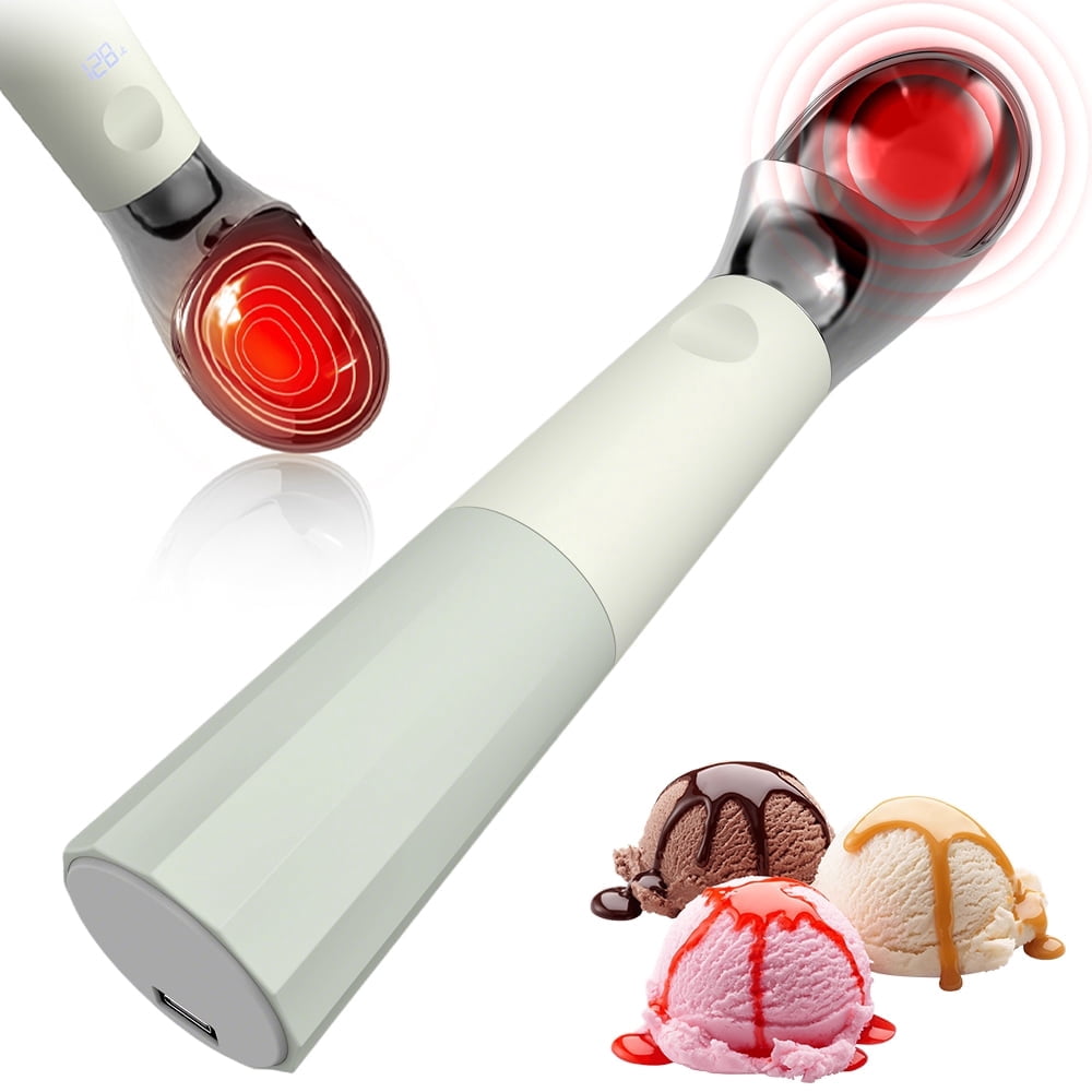USB Rechargeable Heated Ice Cream Scoop, 304 Stainless Steel, Non-Stick,  Electric Scooper for Hard Frozen Ice Cream, White
