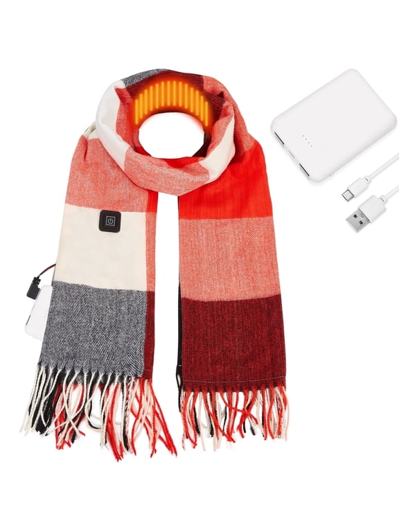 Heated Scarf for Women Men, USB Rechargeable Electric Heating Neck Scarf with 5000mAh Battery, 3 Heat Settings, Soft Washable Winter Neck Warmer for Outdoor Work Travel