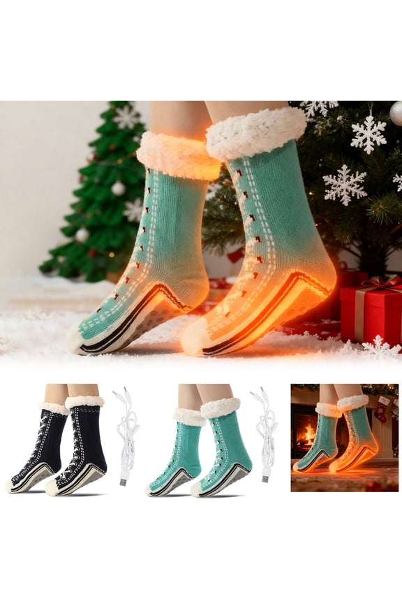 USB Rechargeable Heated Socks - Warm Non-Slip Electric Foot Warmers, Durable Outdoor Socks for Hunting, Camping & Travel, Essential for Cold Weather & Outdoor Adventures, 8.66*17.72in, Black