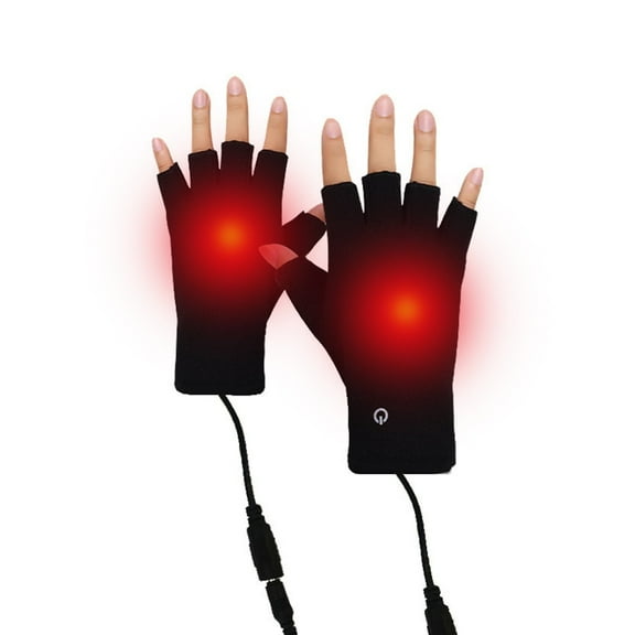 USB Rechargeable Heating Gloves For Touchscreen Winter Half Finger Warm Lined Cycling Gloves