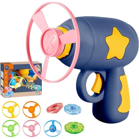 USB Rechargeable Interactive Cat Fetch Toy Launcher with 5 Light-Up Flying Discs for Indoor Use, Pet Exercise and Training Play to Keep Them Busy (Dark Blue) (K)