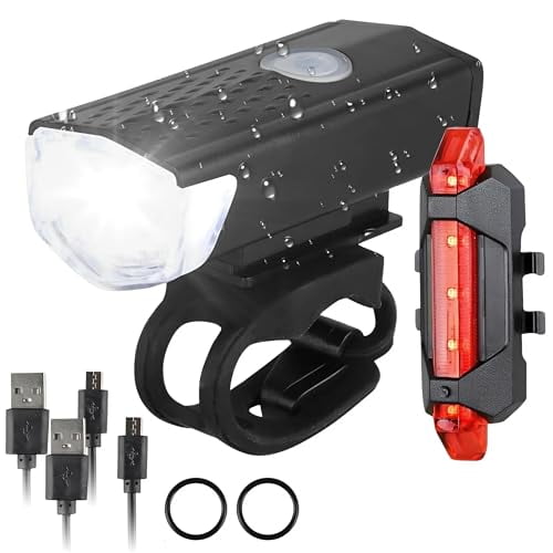 USB Rechargeable LED Bicycle Headlight Bike Front Rear Lamp Cycling Set Waterproof LED Bike Headlight Safety Bicycle Tail Light