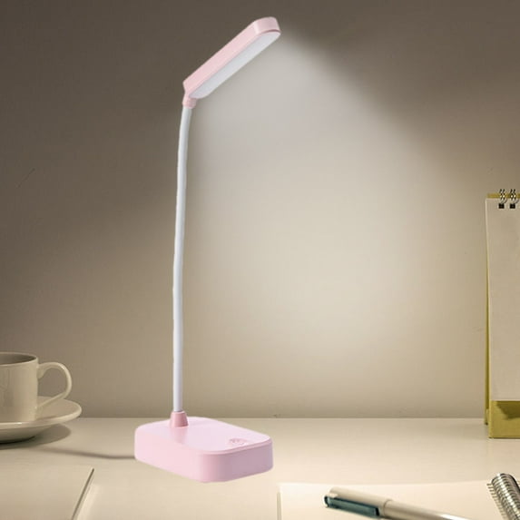 USB Rechargeable LED Desk Lamp - Folding Study Lamp with Eye Protection, 3 Brightness Levels & Night Light, Portable for Students, White Pink Light Blue, 9.84x3.93 Inches