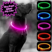 Teddy Run USB Rechargeable LED Dog Collar - Light Up Adjustable Pet Collar With 3 Modes, 360° Glow Safety Collar For Small/Medium/Large Dogs - TPU Cuttable Puppy Collar For Night Walking (Pink)