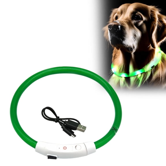 USB Rechargeable LED Dog Collar, Light Up Safety Glowing Pet Collar with 6 Lighting Modes, Adjustable TPU Necklace for Small Medium Large Dogs Night Walking, Green