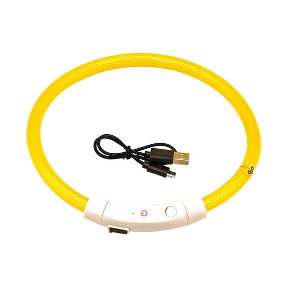 USB Rechargeable LED Dog Collar, Light Up Safety Glowing Pet Collar with 6 Lighting Modes, Adjustable TPU Necklace for Small Medium Large Dogs Night Walking, Yellow
