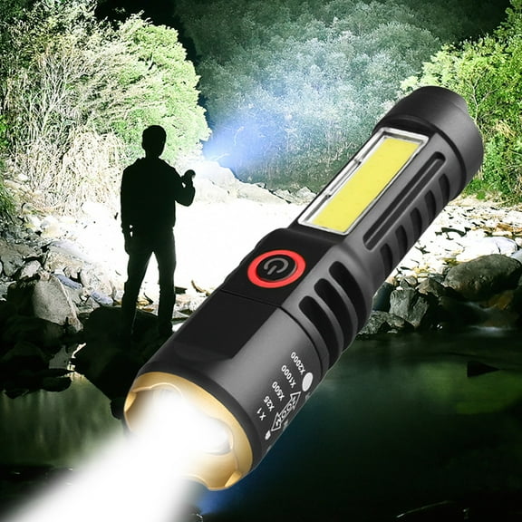 USB Rechargeable LED Flashlight with 4 Modes Zoomable Tactical Flashlight 1000Lm High Brightness IPX6 Waterproof Emergency Flashlight with 1600mAh Battery for Camping Hiking Outdoor Activities