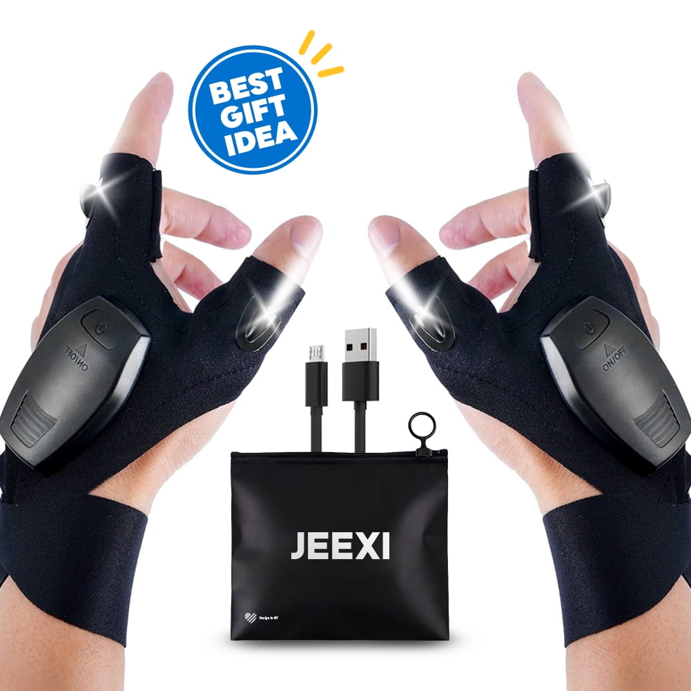 USB Rechargeable LED Flashlight Gloves, 1 Pair Gift for Him, Men, Dad