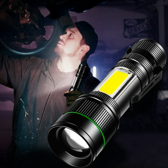 USB Rechargeable LED Flashlight with Magnetic Tail, Telescopic Zoom, and Side Light - 1200mAh Battery, Multiple Modes, Portable Aluminum Alloy Handheld Light
