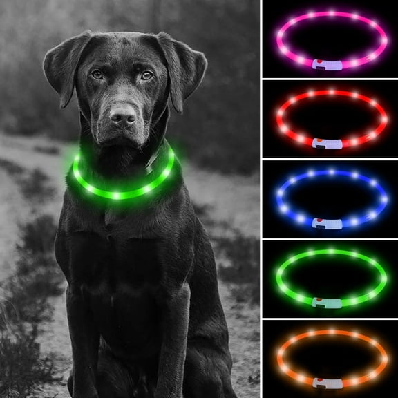 USB Rechargeable LED Light Up Dog Collars - Glowing Pet Safety Collar Silicone Cuttable Light Up Dog Collar Lights, Safety and Cool Neon Dog Collar for Dog Running and Walking at Night (Green)