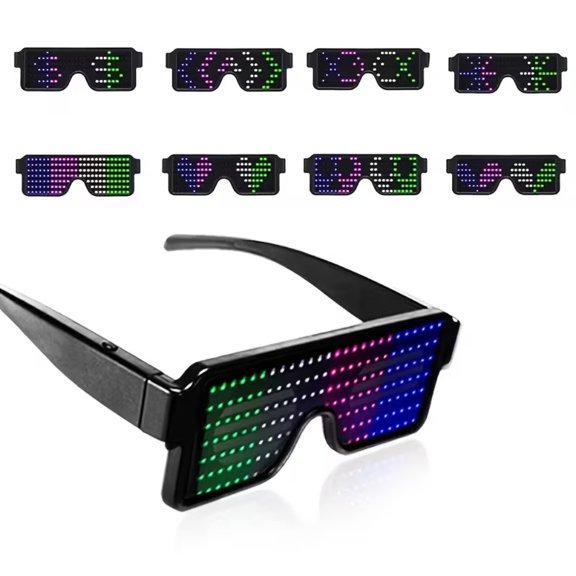 USB Rechargeable LED Light Up Glasses, Programmable Dynamic Pixel Display Party Shades, 10 Modes Flashing Rave Sunglasses for EDM Music Festival Club Halloween Cosplay Adult Party Costume Accessory