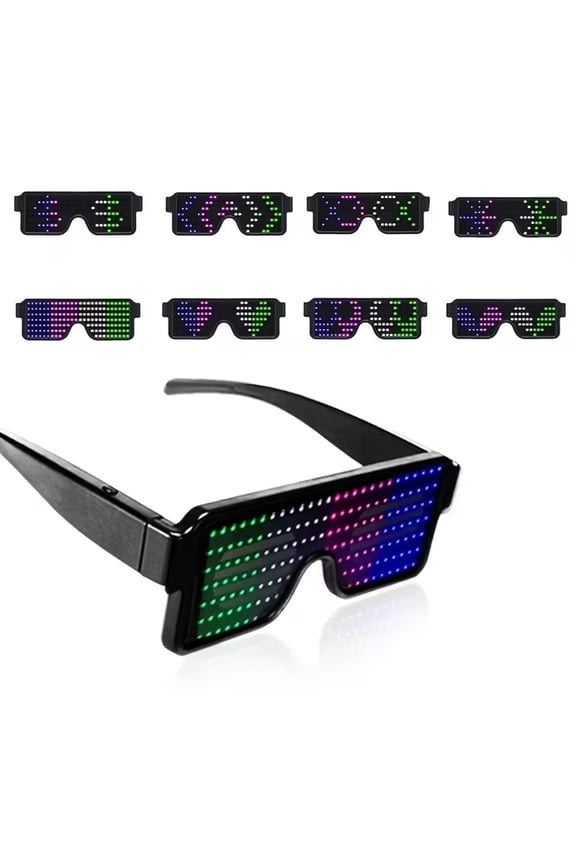 USB Rechargeable LED Light Up Glasses, Programmable Dynamic Pixel Display Party Shades, 10 Modes Flashing Rave Sunglasses for EDM Music Festival Club Halloween Cosplay Adult Party Costume Accessory