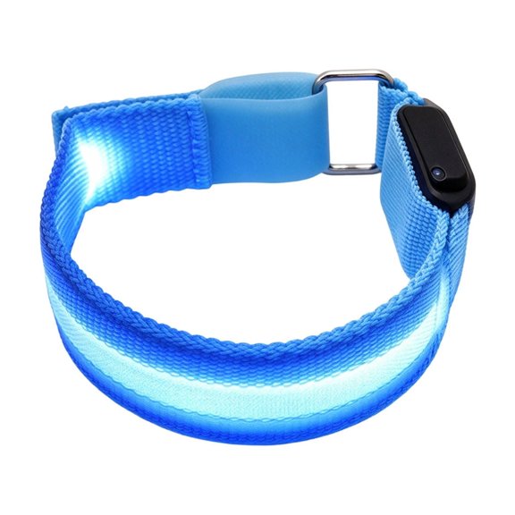 USB Rechargeable LED Light Up Wristband Adjustable Glowing Armband for Humans and Dogs Night Bracelet for Running Walking Party Blue