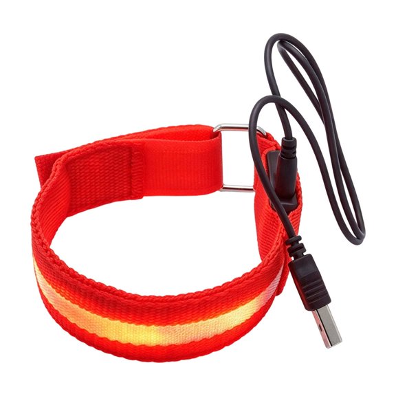 USB Rechargeable LED Light Up Wristband Adjustable Glowing Armband for Humans and Dogs Night Bracelet for Running Walking Party Red