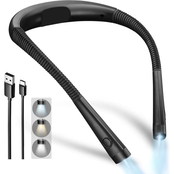 USB Rechargeable LED Neck Reading Light Hands Free Flexible Book Lamp 3 Brightness Adjustable Neck Lamp for Reading in Bed Crafting Knitting Camping Portable LED Book Light