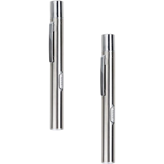 USB Rechargeable LED Pen Lights 2pcs with Clip, Silver Penlight for Nurses Doctors