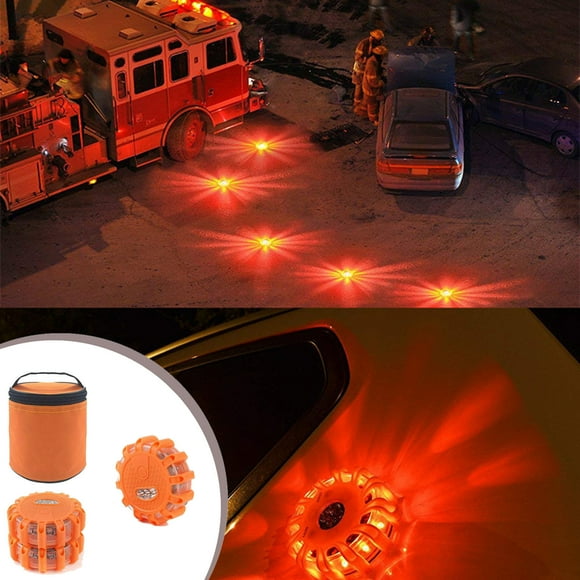 USB Rechargeable LED Road Flares Emergency Lights-Roadside Warning Car Safety Beacon Flashing Disc Flare Kit with Magnetic Base for Vehicles & Boat