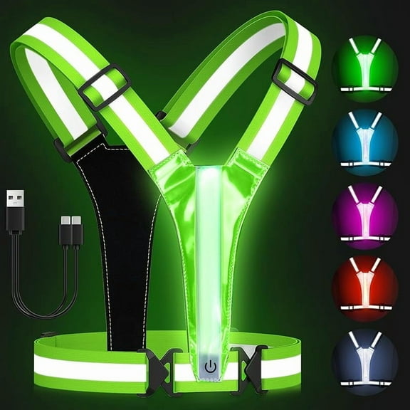 USB Rechargeable LED Safety Vest, 5-Color 3-Mode Light Up Reflective Vest for Running Cycling Night Work, Adjustable Hi-Vis Gear for Adults & Kids
