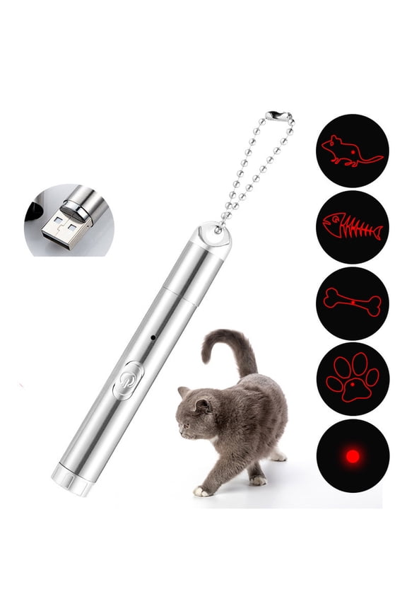 USB Rechargeable Laser Cat Toy Interactive Pet Laser Pointer for Cats Dogs Training Chasing Exercise with Keychain 3.54in