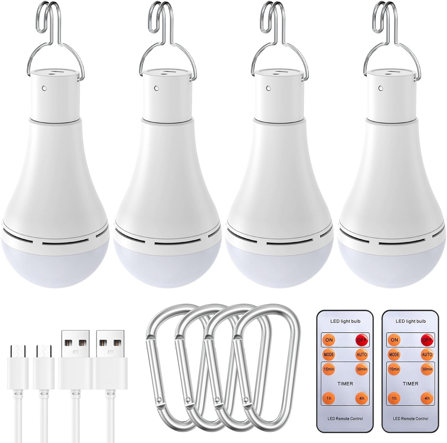 USB Rechargeable Light Bulb with Remote and Timer, Battery Backup