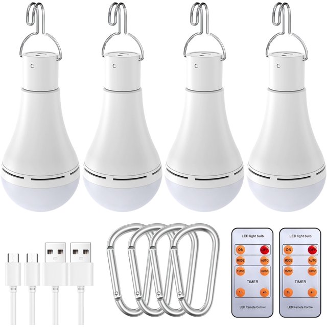 USB Rechargeable Light Bulb with Remote and Timer, Battery Backup