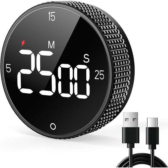 USB Rechargeable Magnc for Cooking, Building 800mAh Battery Large Display Digital Countdown Countup Timer, 3 Preset 5/15/25 Mins Loud Alarm for Baking Grilling Studying