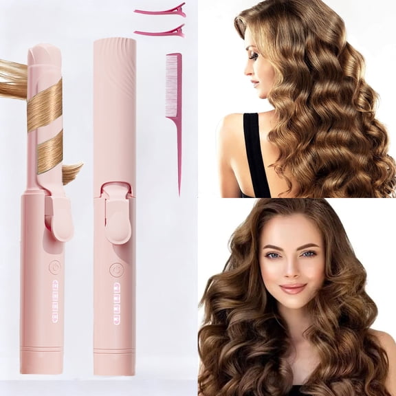USB Rechargeable Mini Cordless Ceramic Hair Straightener Curler, 4 Adjustable Temp Portable Dual Use Styling Iron for Travel, Practical Gift for Birthday Christmas & Mother’s Day
