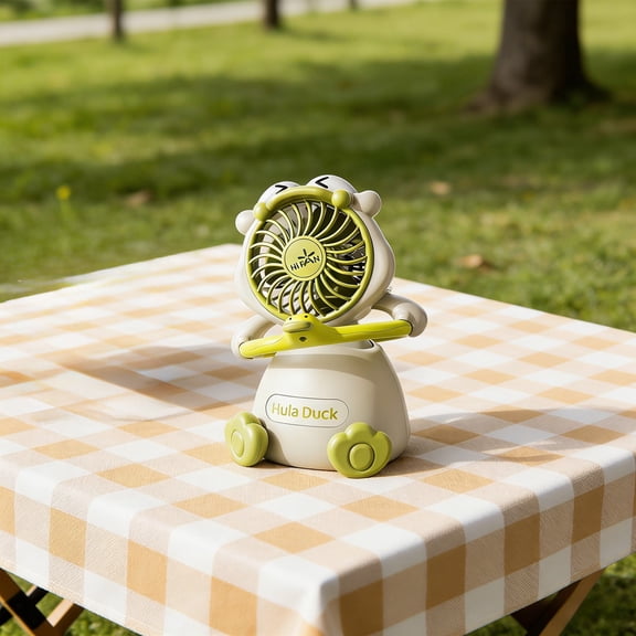 USB Rechargeable Mini Desk Fan Cute Cartoon Waterfowl Design Portable Cooling Fan, Adjustable Speed Quiet Operation for Home Office Bedroom Study Travel