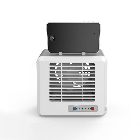 USB Rechargeable Mini Desktop Cold Fan Chiller, Ice Crystal Air Conditioning Fan, 3-Speed Adjustable, Quiet Brushless Motor, Portable for Home, Office, Bedroom, Travel, and Outdoor Use, White