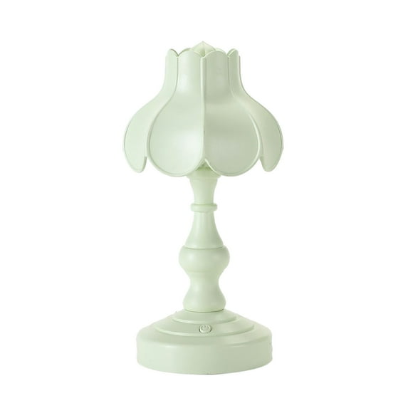 Mrasaso Green Tulip Flower Table Lamp, 9.05in USB Rechargeable Night Light, Retro Petal Shade, Cozy Indoor Home Ornament