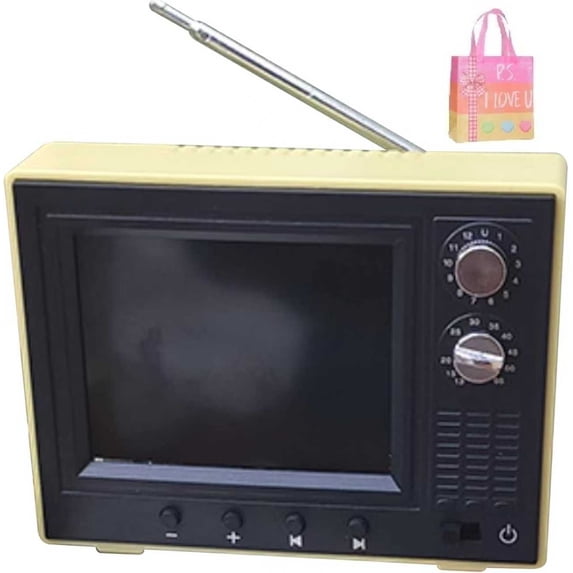 USB Rechargeable Miniature Retro TV with LCD Screen - 1:12 Scale Dollhouse Accessory, Plays Videos, 180° Rotating Antenna, Yellow Vintage Toy for Collections & DIY(XX)