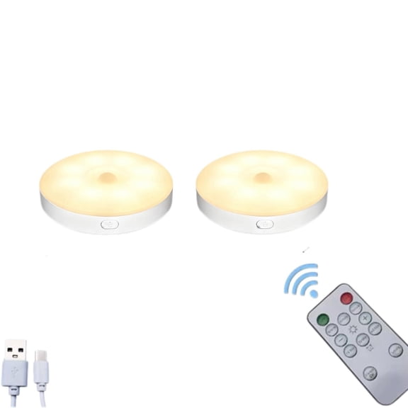 USB Rechargeable Motion Puck Lights, Dimmable LED Step Light for Stairs and Cabinets