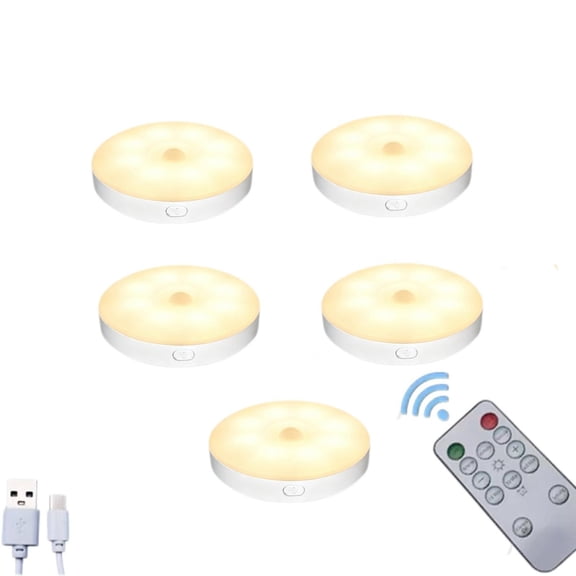 USB Rechargeable Motion Puck Lights, Dimmable LED Step Light for Stairs and Cabinets