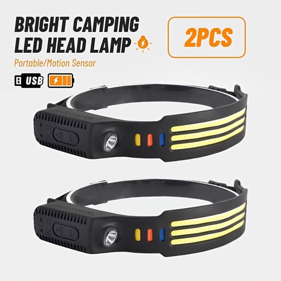 USB Rechargeable Motion Sensor COB LED Headlamp, Multi Color 10 Modes Waterproof Head Flashlight for Outdoor Work Fishing Running