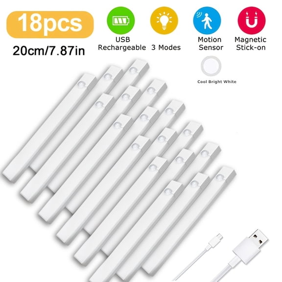 USB Rechargeable Motion Sensor Cabinet Lights, Dimmable LED, Auto On/Off, Magnetic - Kitchen, Wardrobe, Hallway Lighting