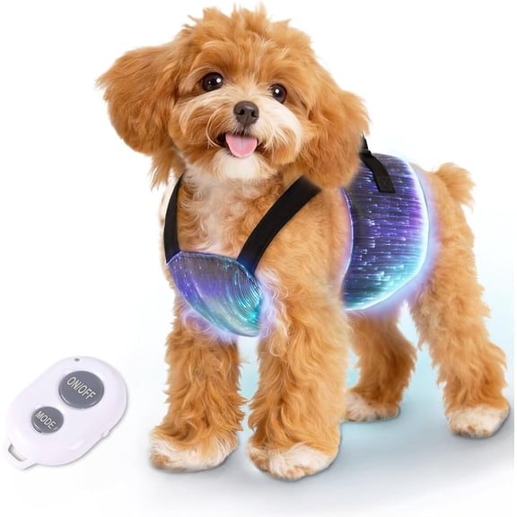 USB Rechargeable Multicolored LED Dog Safety Vest Harness with Remote Control, Lightweight Adjustable Night Walking Pet Collar for Small Dogs 5.5-8.8 lbs