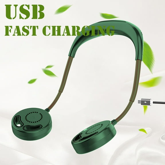 USB Rechargeable Neck Fan with 3 Speed Levels, Hands-Free Portable Fan for Outdoor Camping Picnic Sports, Dual Wind Head Personal Fan, ABS Material, Includes USB Charger