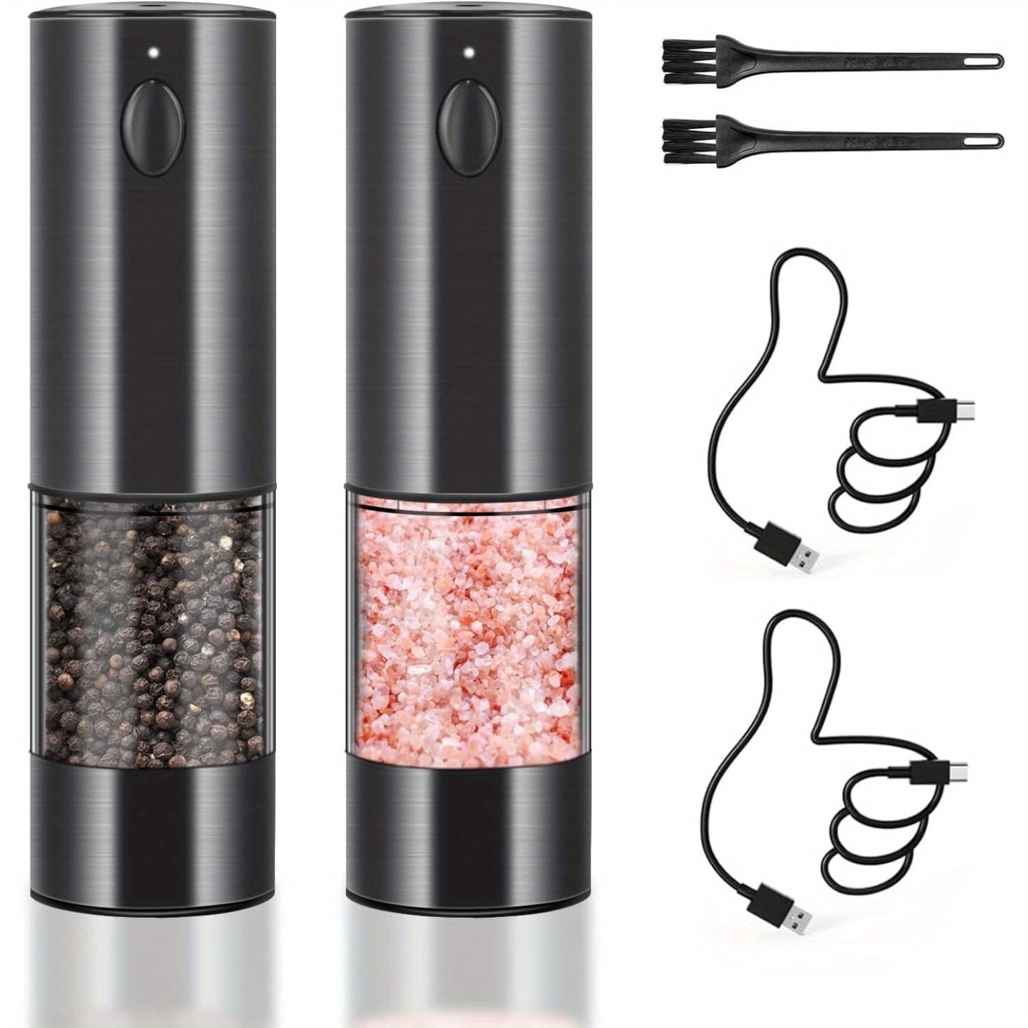 USB Rechargeable Pepper Mill Salt Grinder, Electric Salt and Pepper Grinder Set, Electric Pepper Grinder with Adjustable Coarseness, Refillable Salt and Pepper Shakers 2 Pack Dark Gray