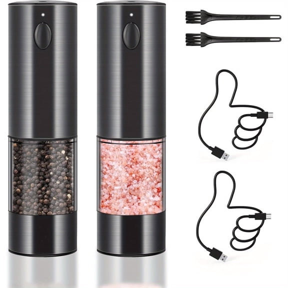 USB Rechargeable Pepper Mill Salt Grinder, Electric Salt and Pepper Grinder Set, Electric Pepper Grinder with Adjustable Coarseness, Refillable Salt and Pepper Shakers 2 Pack Dark Gray