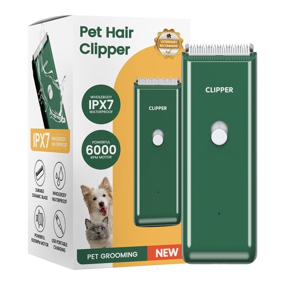 USB Rechargeable Pet Hair Trimmer with Ceramic Blade Low Noise IPX7 Waterproof for Cats and Dogs